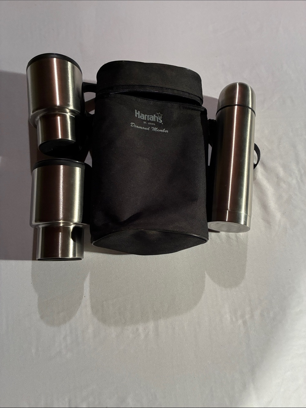 Black Cooler Bag with Stainless Steel Bottle and Cups Set